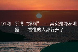 91网 - 所谓“爆料”——其实是隐私泄露——看懂的人都躲开了