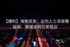 【爆料】海角突发：业内人士深夜曝秘闻，震撼全网引发热议
