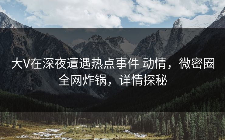 大V在深夜遭遇热点事件 动情，微密圈全网炸锅，详情探秘